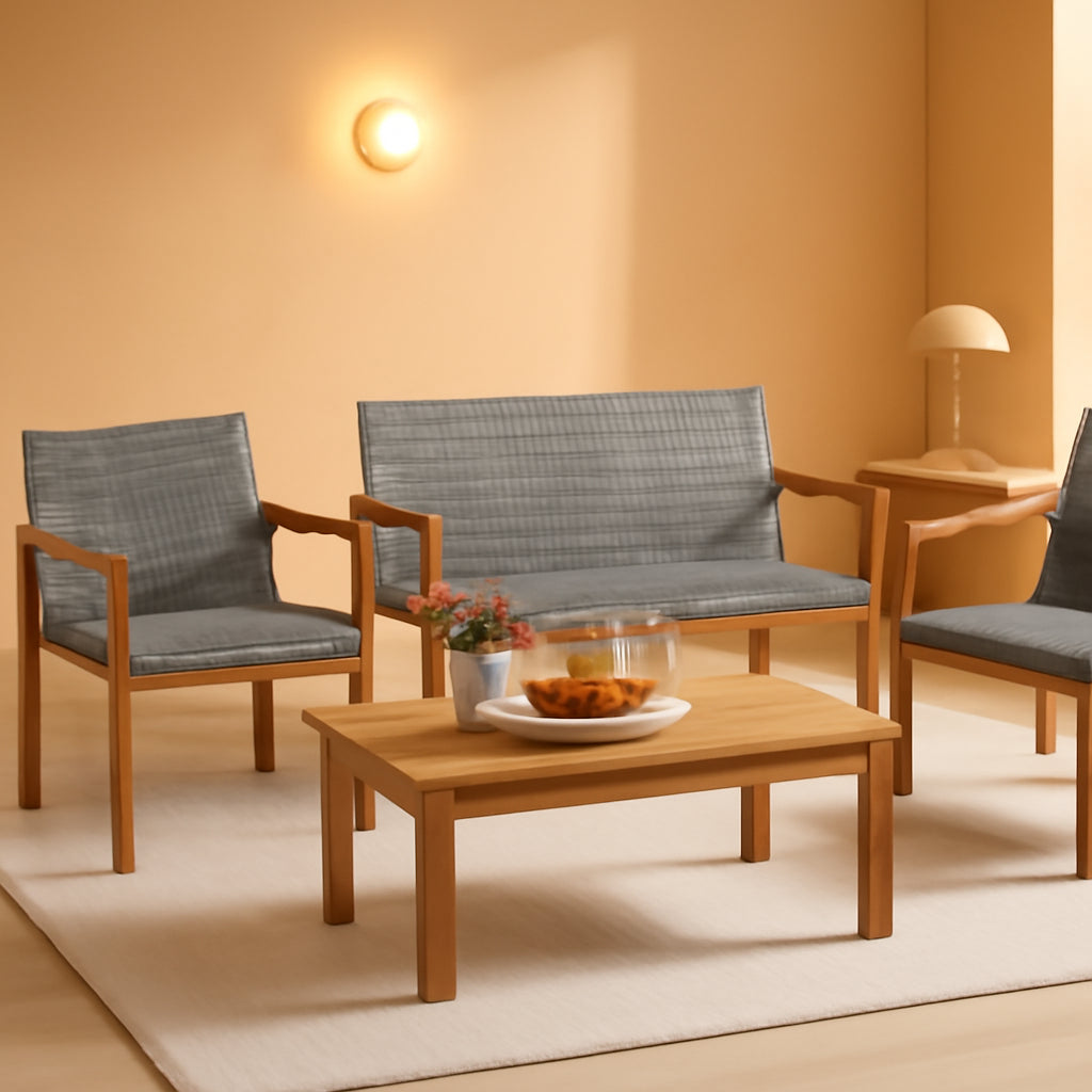 4 Piece Mix Gray Outdoor Furniture Set Acacia Wood