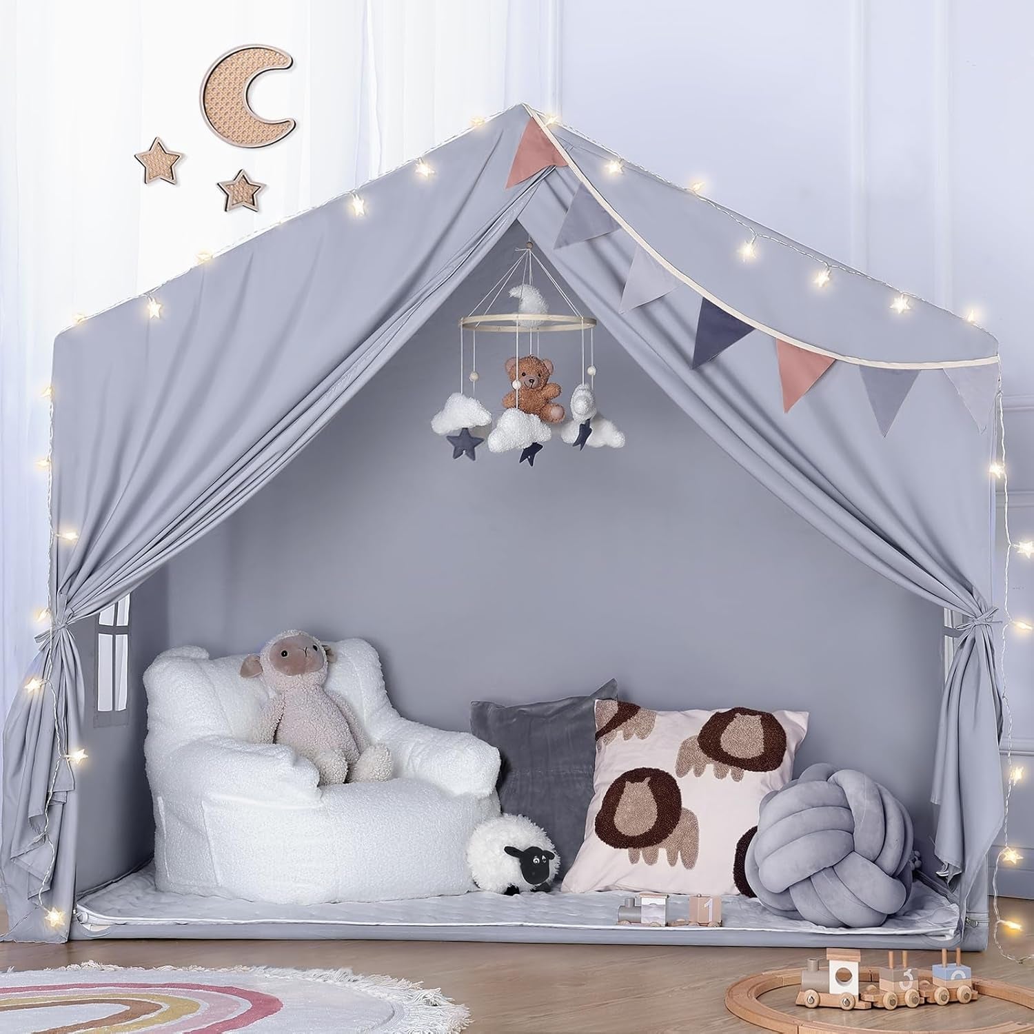 Oversized Gray Indoor Playhouse Tent With Illumination