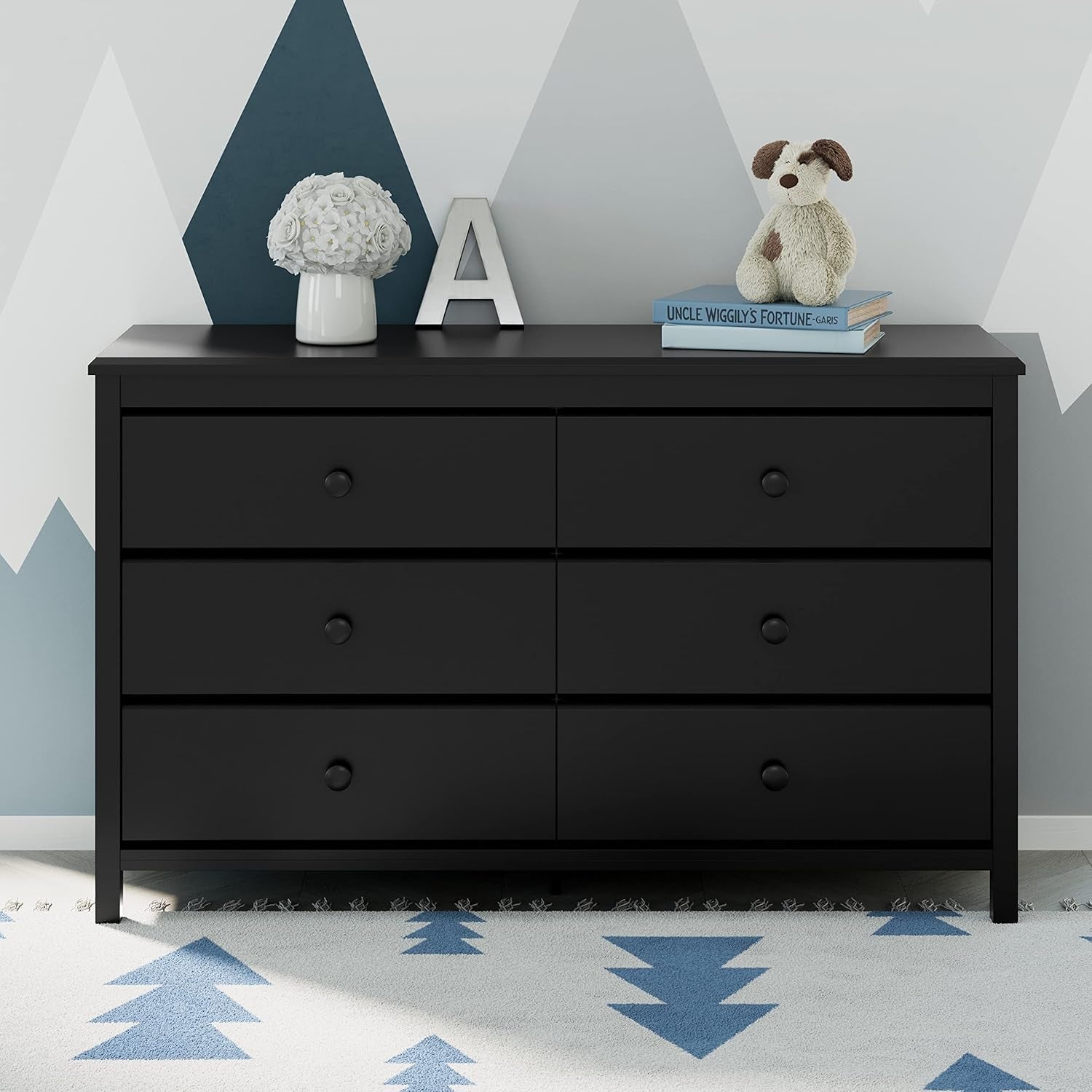 Alpine 6 Drawer Dresser Black GREENGUARD Gold Certified Nursery Furniture