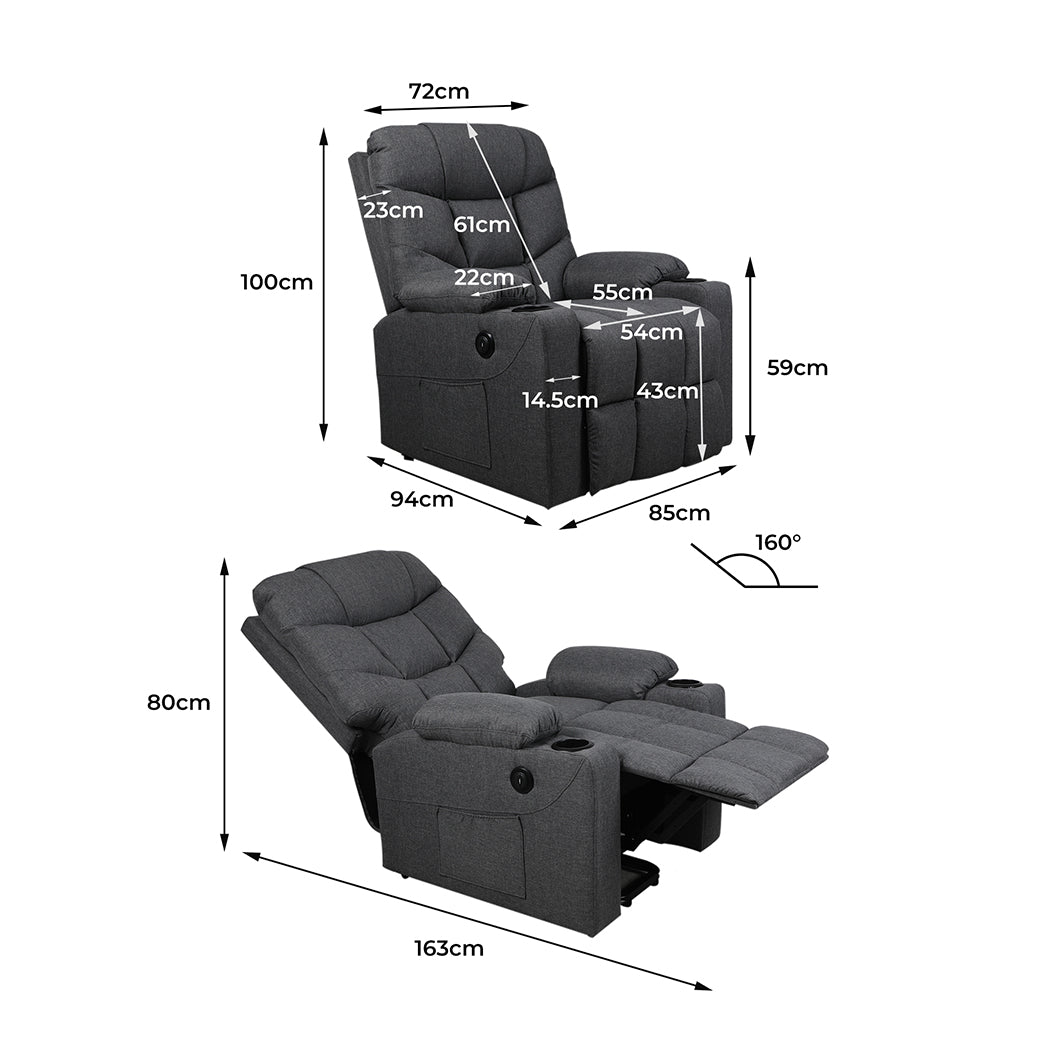 Levede Recliner Chair Electric Lift Grey