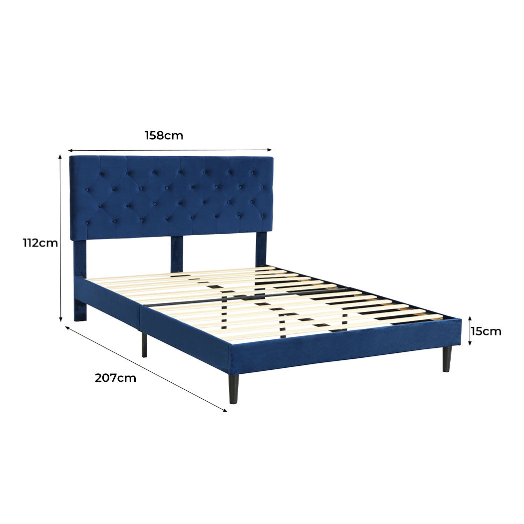 Levede Bed Frame Queen Size Mattress Blue